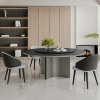 Italian simple modern matte black slate round table high-end designer round large dining table and chair combination