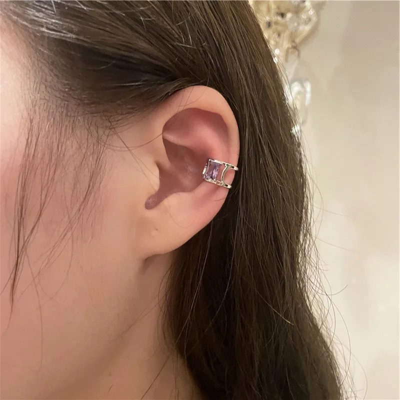 

New French Simple Geometric Square Crystal C-shaped Fake Piercing Clip On Earrings For Women Men Personality Ear Jewelry Gift