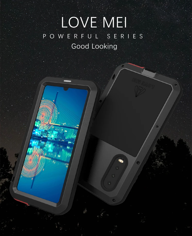 

Металлический водонепроницаемый чехол LOVE MEI для телефона Huawei P30/P30 Pro/P30 Lite/Nova 4e, противоударный чехол, алюминиевая защита, стекло Gorilla Glass