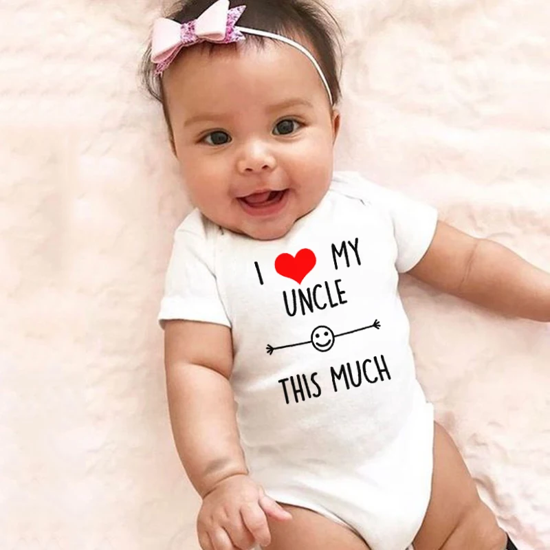 

2023 I Love My Uncle This Much Funny Newborn Baby Clothes Casual Romper Baby Girls Boys Clothes Short Sleeve Fashion Jumpsuit