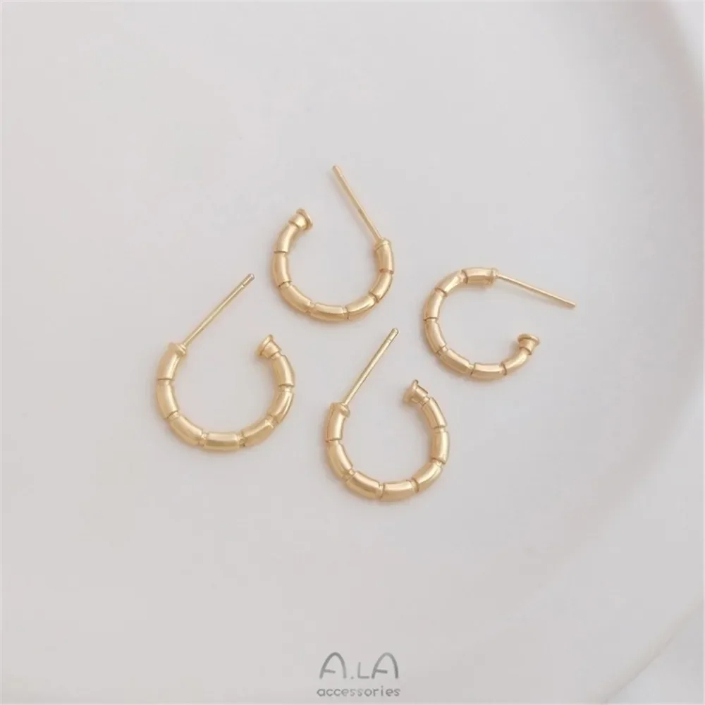 14 К позолоченные C-образные железные серьги для ногтей серебряные иглы 925 пробы