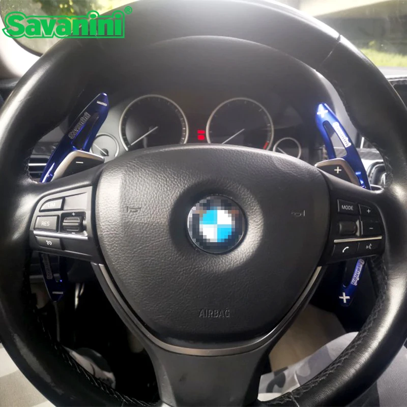 Savanini 2pcs Aluminum Steering Wheel DSG Shift Paddle Gear Shifter extension For BMW 6 series auto car styling sticker free