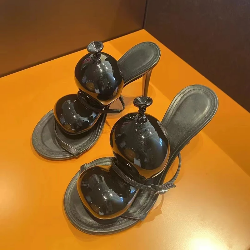 Vintage Fashion Balloon Decorative Sandals High-heeled Sandals 2023 Spring New One-foot Sandals High-quality