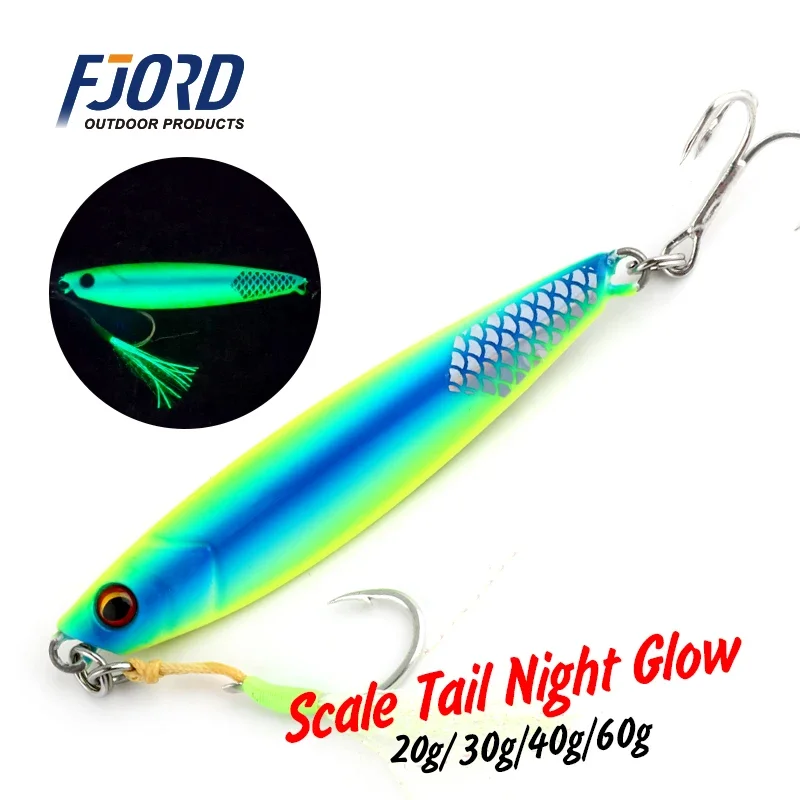מכשיר דייג מתכתי FJORD Flat Slow Glow Metal Jig Lead Fishing Lure Saltwter 20g 30g 40g 60g Shore Casting Artificial Bait Hooks Fishing Tackle