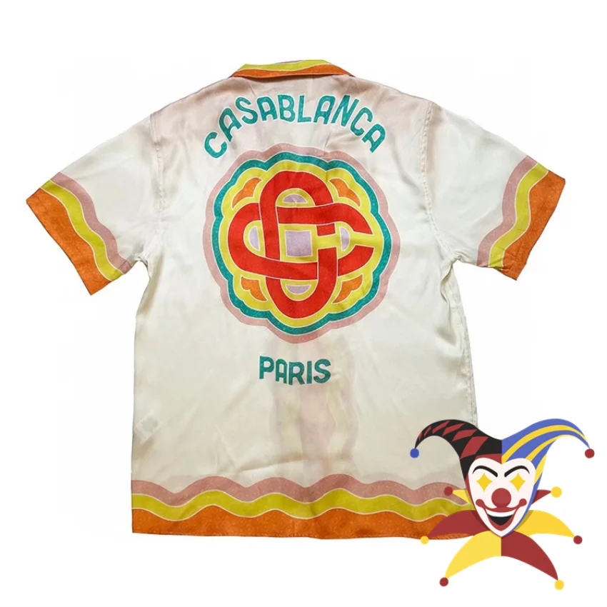 

Оранжевая рубашка с логотипом Касабланки для мужчин и женщин 2023ss Гавайские пляжные шелковые рубашки