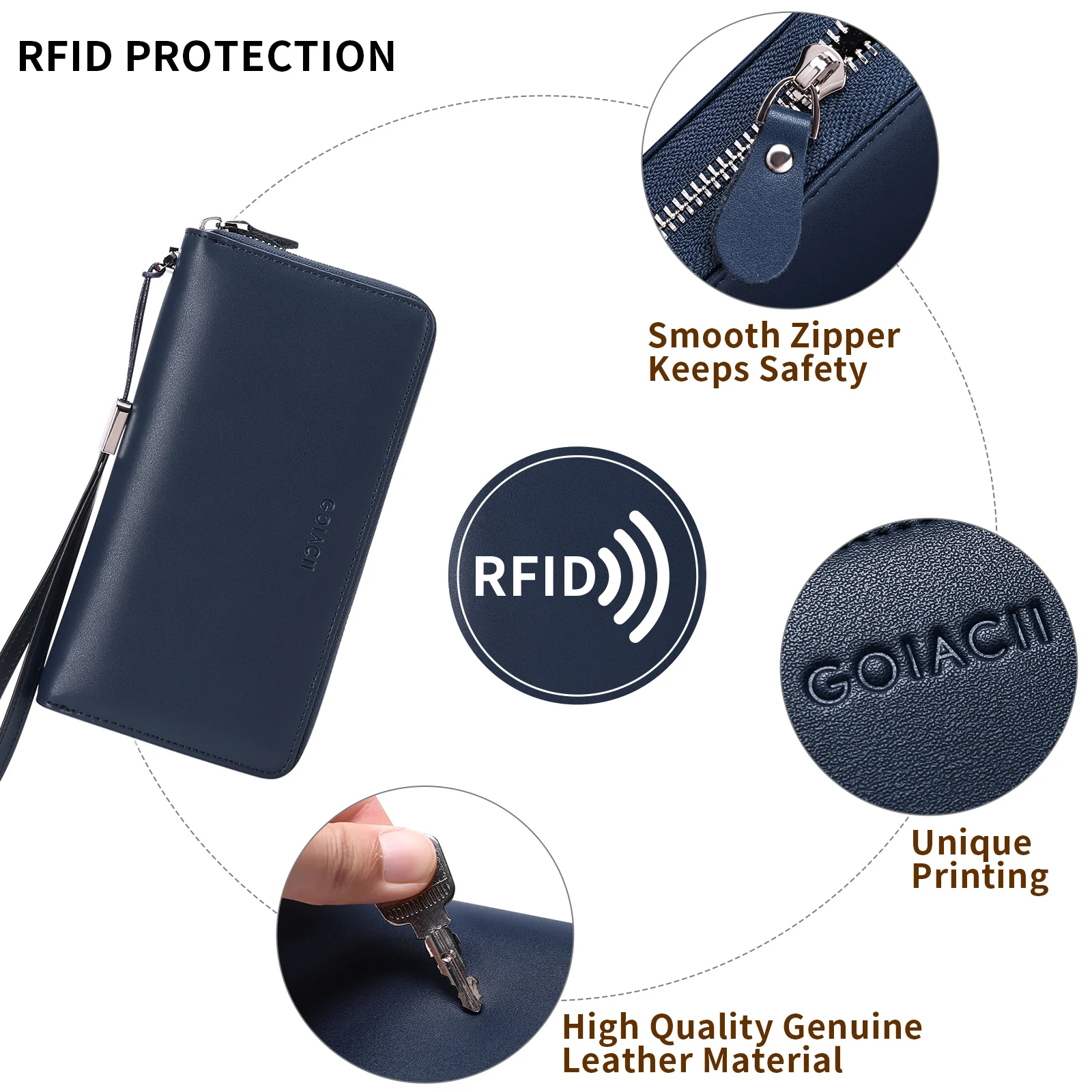 SENDEFN Women's Leather Wallets Female Wrist Purse Ladies Zipper Long Clutch Fashion Large Capacity Card Holder Coin Pocket