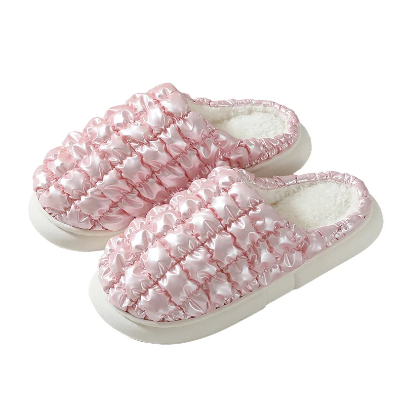 Glossy Multi-color Warm Slippers Breathable Soft Bottom for Pregnant Women Home Cotton Slippers Women's Winter Couple 36-45