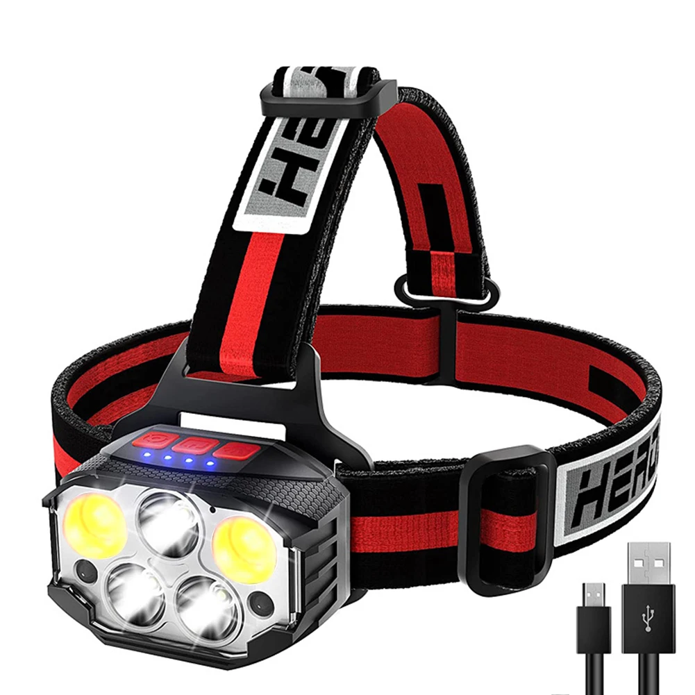 

СВЕТОДИОДНЫЙ Портативный Сильный Головной фонарь 650 лм с датчиком и зарядкой от USB, 6 режимов, COB, светильник ЛОБНЫЙ фонарь, уличный налобный ф...