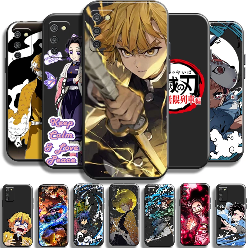 

Demon Slayer Kamado Zenitsu For Samsung Galaxy A02 A02S Phone Case Shell Cover Liquid Silicon Shockproof Coque Black Carcasa