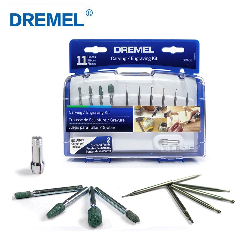 Dremel 689 Carving Engraving Rotary Tool Accessories Kit 11Pcs Assorted Set for Carving On Wood Metal and Glass Craft DIY