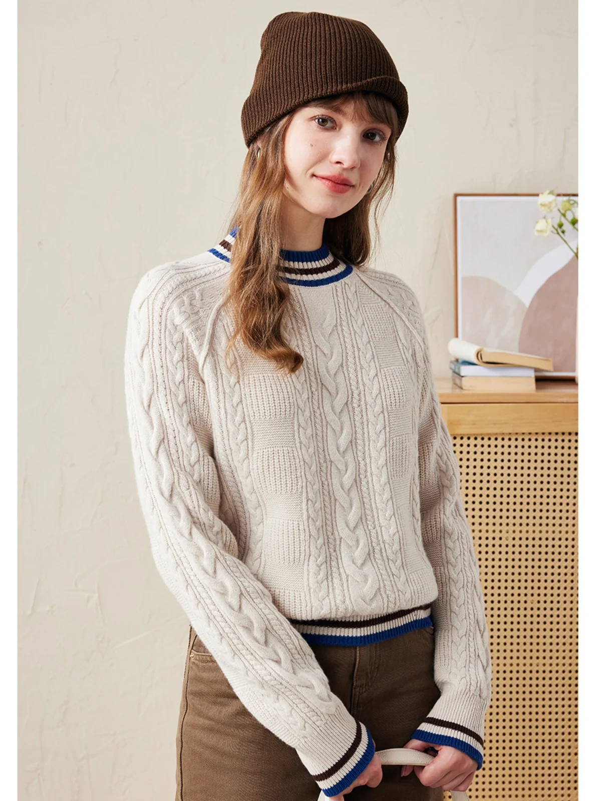 Comonboka 24 осенне-зимний новый витой 00% овечий свитер с воротником до половины