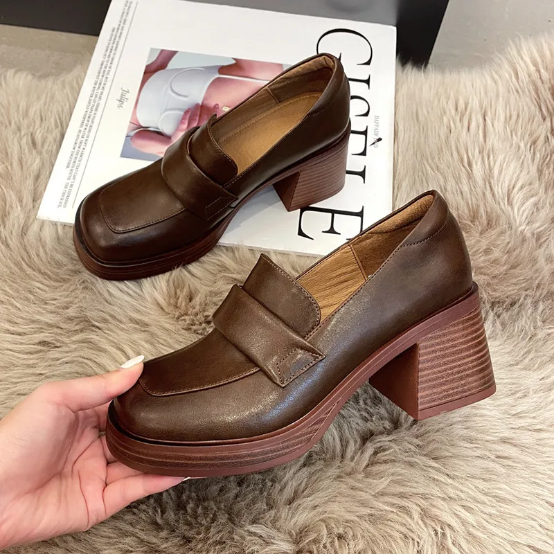 

Туфли женские на платформе и высоком каблуке, винтажные лоферы, оксфорды, без застежки, туфли-лодочки, Мэри Джейн, Лолита, весна-осень