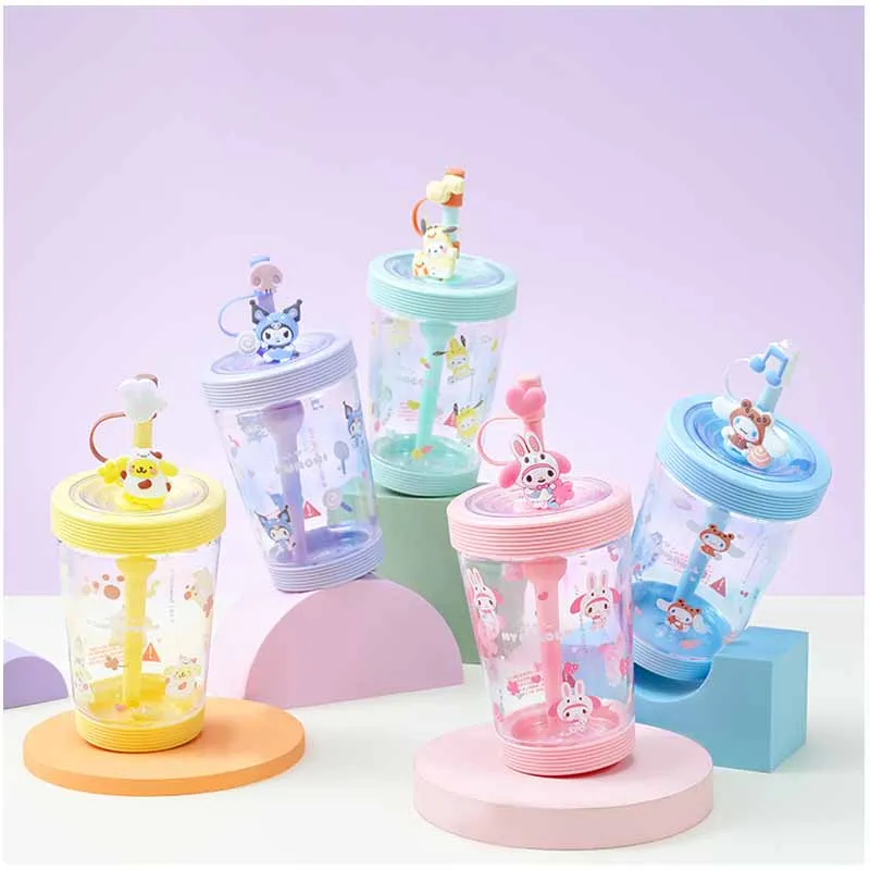 

535mL Sanrioed Cinnamoroll Kuromi My Melody Purin Dog Pochacco Anime Cartoon Portable Water Cup Large Capacity Straw Cups Gift