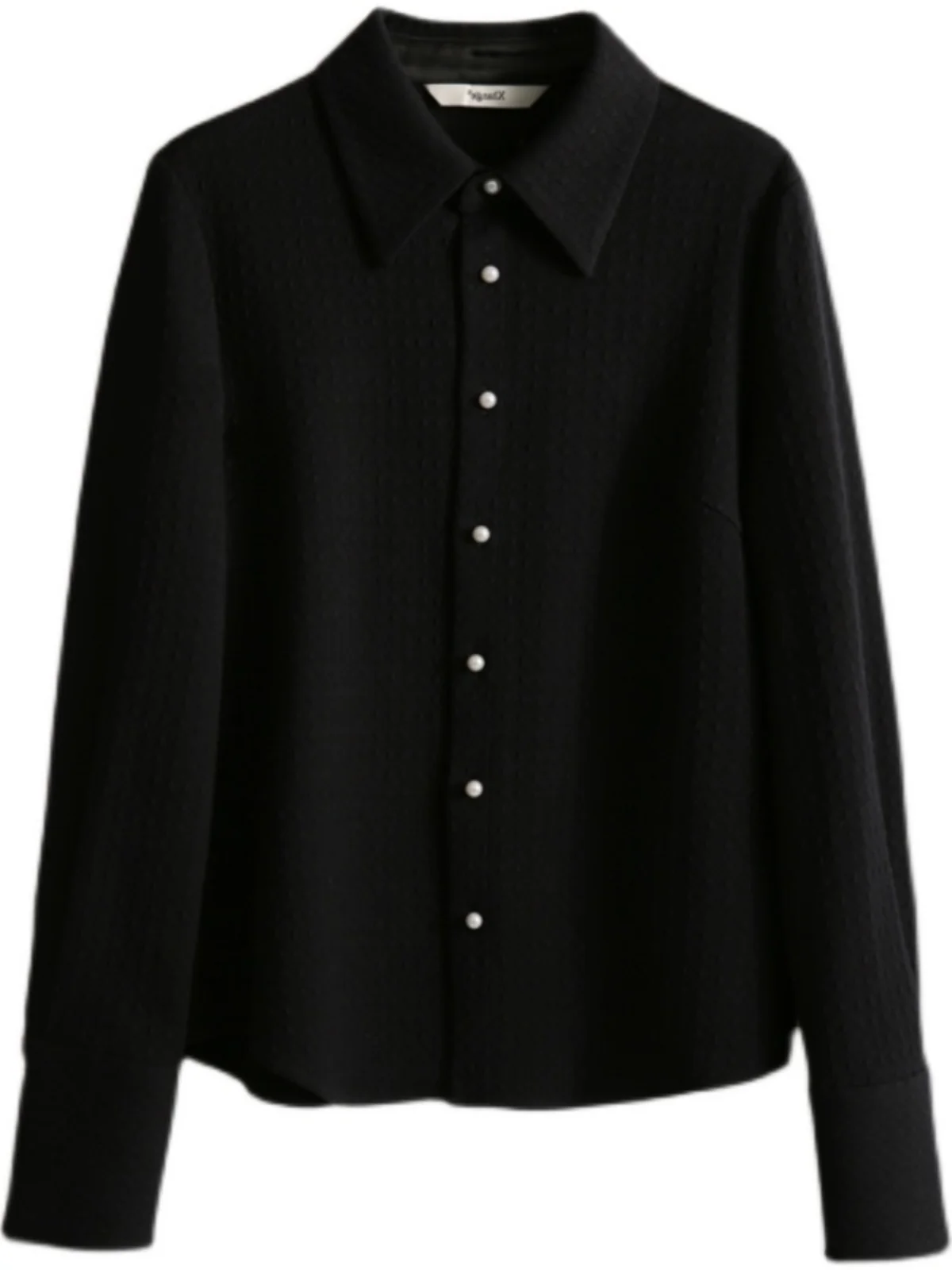 Женские рубашки с жемчужной пряжкой и черной текстурой Sense осенне-зимняя