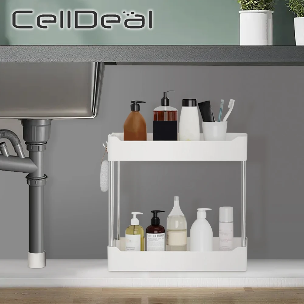 

2-х Уровневый органайзер для хранения под раковиной, многоцелевой шкаф, полка, стеллаж для хранения, органайзер для ванной и кухни, товары дл...