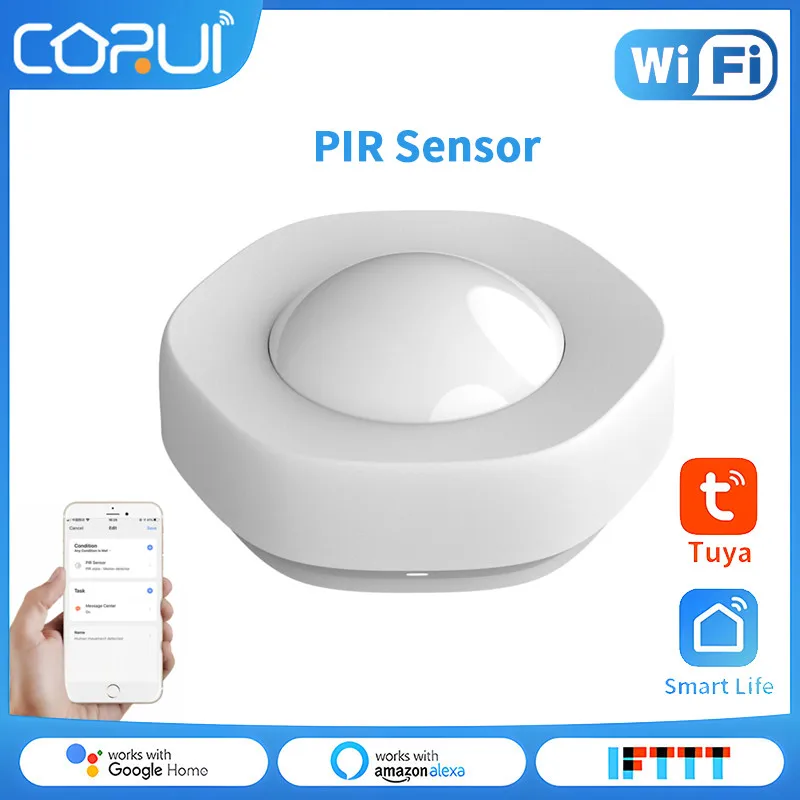 

WiFi Tuya Smart PIR Motion Sensor Detector Movement Sensor Smart Life APP Wireless Automation System Via Alexa Goole Home CORUI