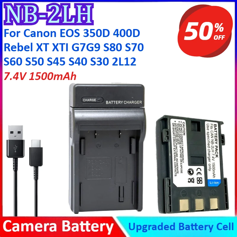 Фото NB-2LH 7,4 В 1500 мАч NB-2L аккумулятор для камеры + зарядное устройство для Canon EOS 350D 400D для Rebel XT XTI G7 G9 S80 S70 S60 S50 S45 S40 S30 2L12 №1