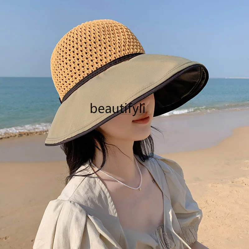

yj Sun Protection Hat Women's Summer Vinyl Big Brim Sun Hat Uv Protection Face-Covering Fisherman Hat