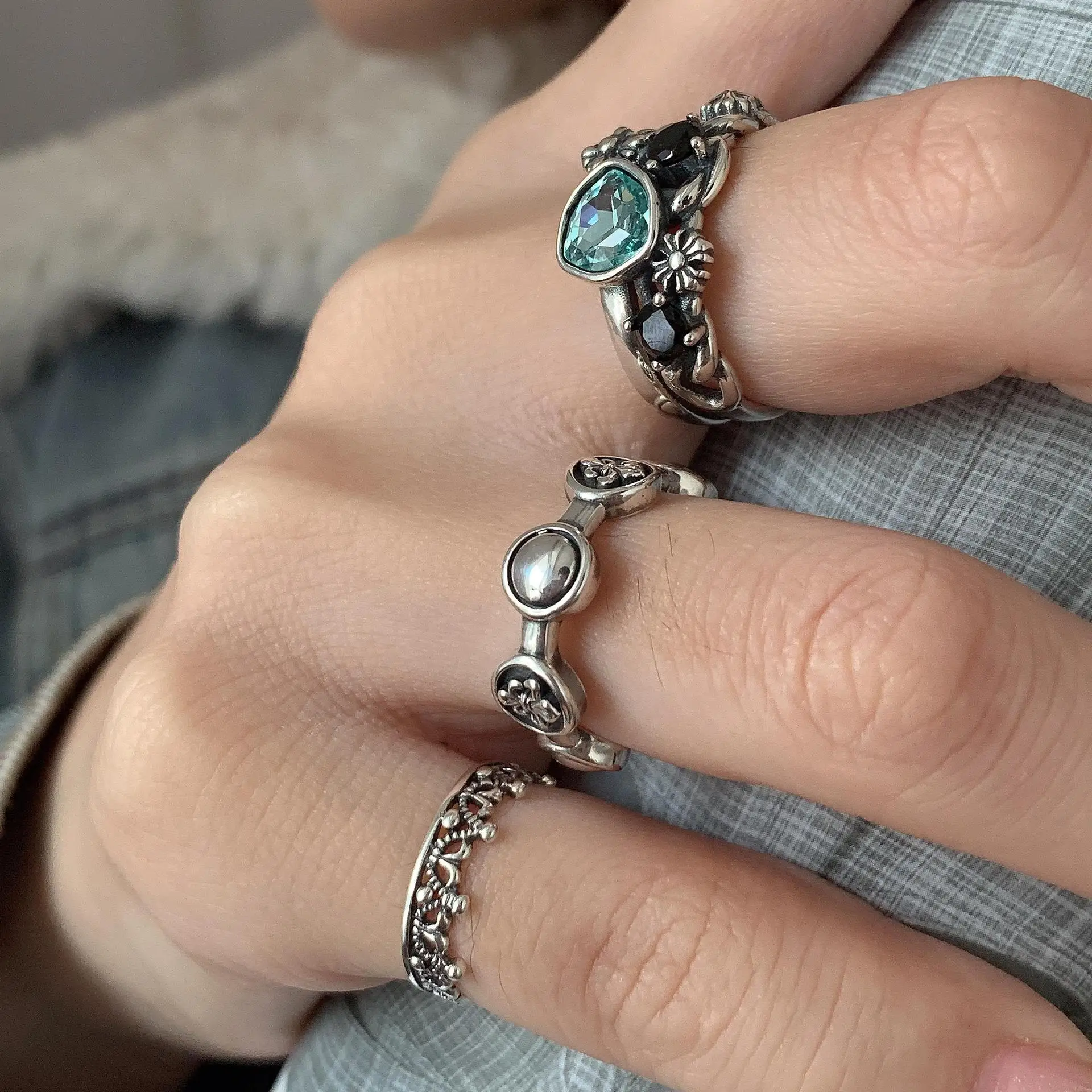 

Роскошные серебряные кольца с синим камнем для женщин 2022 модные свадебные ювелирные изделия женские винтажные открытые Регулируемые кольц...