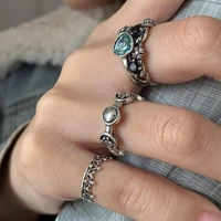 luxury blue stone silver color rings for women 2022 trendy wedding jewelry female knuckles vintage open adjustable rings anillo