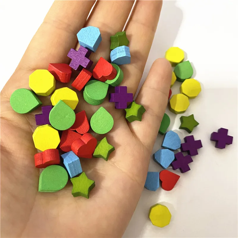 

40Pcs 10mm Red Heart Shape Blue Diamond Shape Green Drop Pawn Wood Chessman Game Pieces For Token Board Game Injury Mark