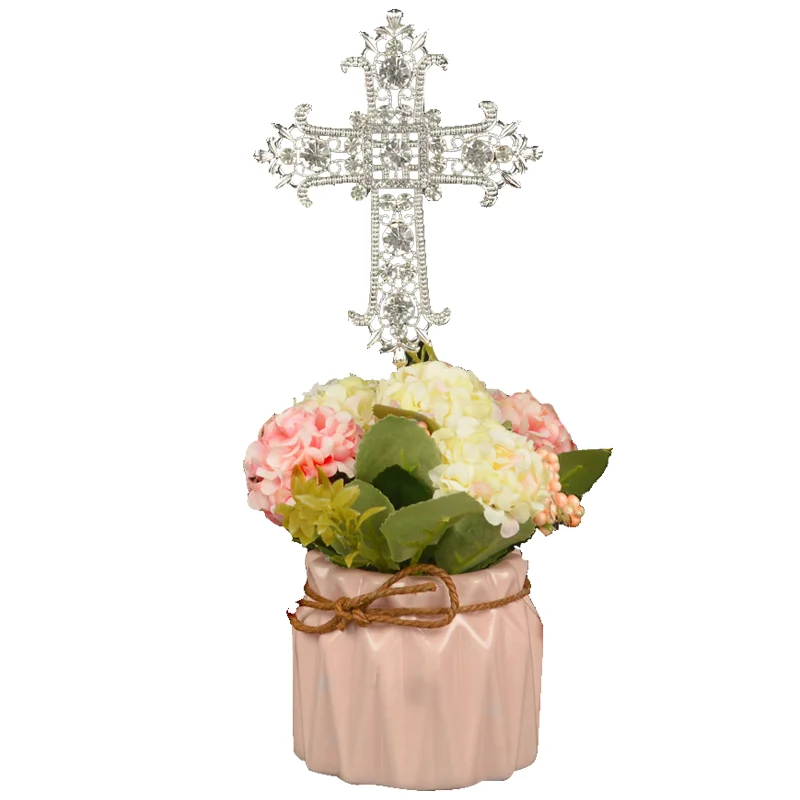 

Baptism Crystal Rhinestone Metal Cake Topper Baby Showers Decorations Boys Girl Christening Cross Cupcake Toppers Party Supplies