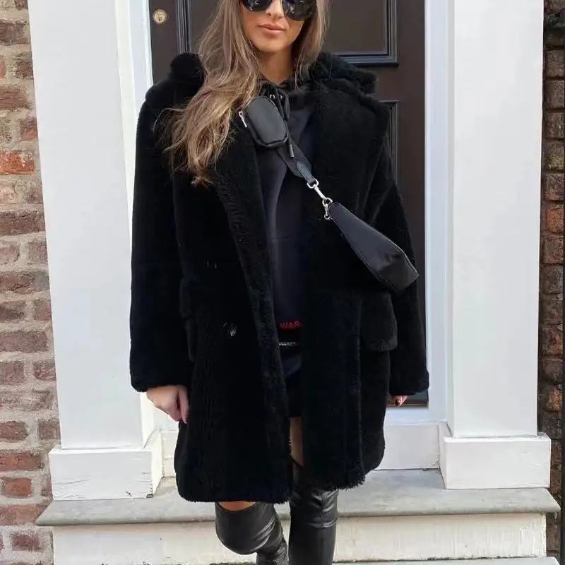 Women Winter Warm Faux Fur Coats Thick Long Elegant Ladies Fur Teddy Jackets Turn Down Collar Overcoat  Casaco Feminino