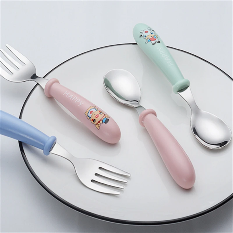 

Nordic Baby Tableware Set Children Utensil Stainless Steel Toddler Dinnerware Cutlery Cartoon Infant Food Feeding Spoon Fork