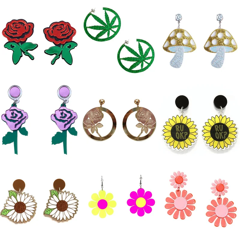 Винтажные серьги в виде роз акриловые горшке с растениями солнцем хризантемой