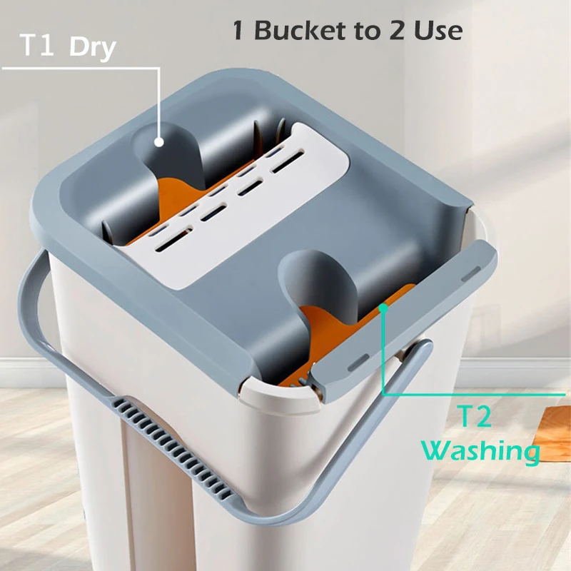 

Free Hand Washing Flat Mop with Bucket Lazy 360 Rotating Magic Mop with Squeezing Floor Cleaner Mop Household Cleaning Tool