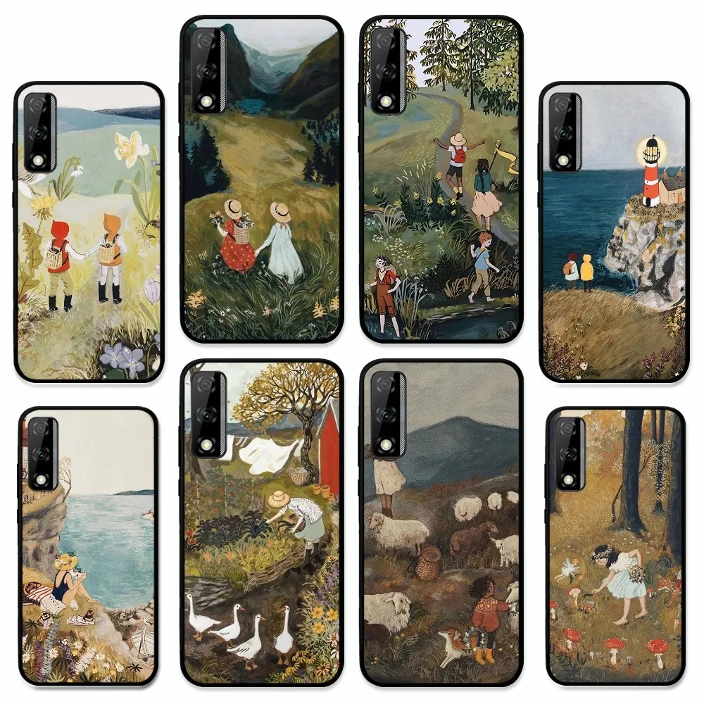 

Cartoon Scenery Girl Phone Case For Huawei Y9 6 7 5 Prime Enjoy 7s 7 8 Plus 7a 9e 9plus 8E Lite Psmart Shell