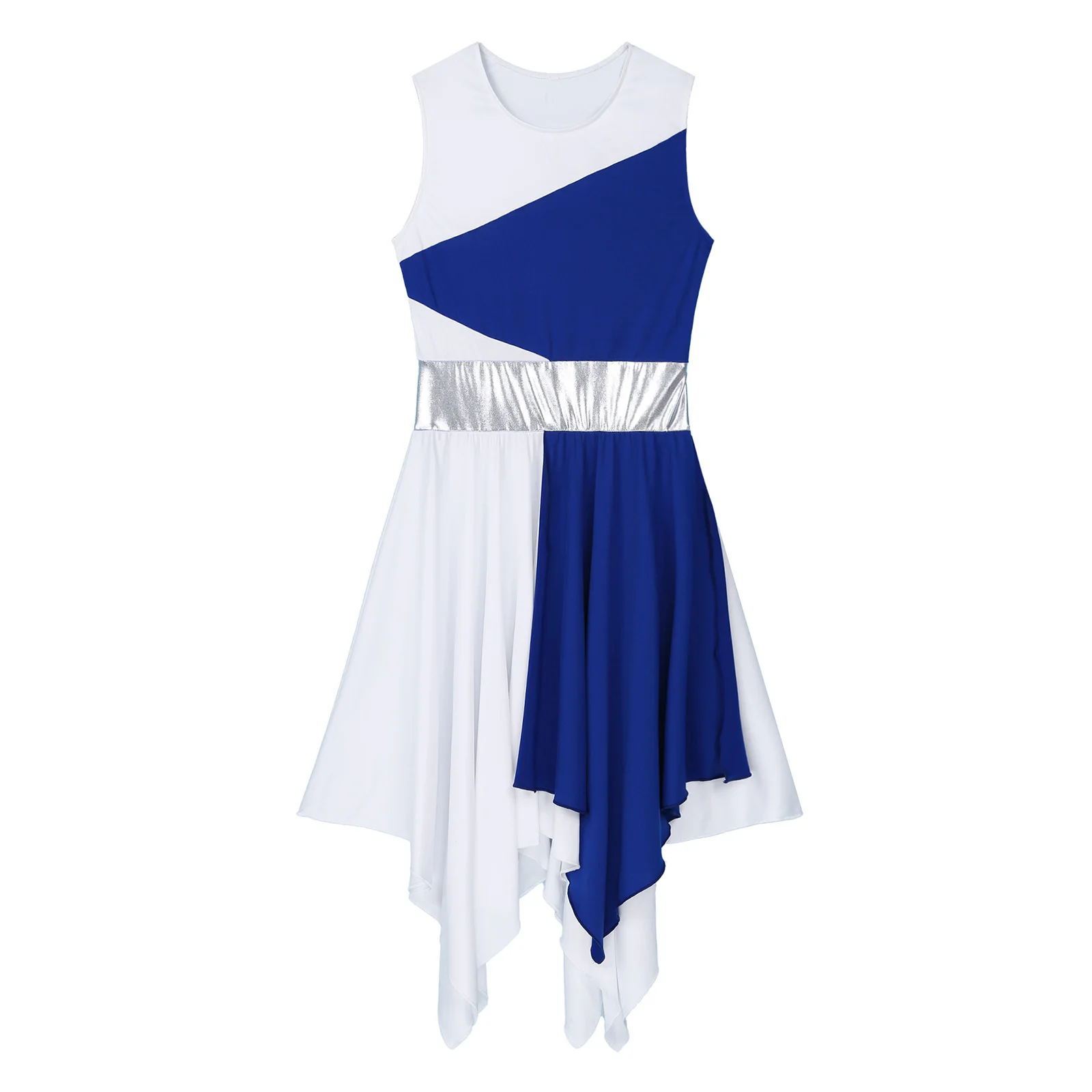 Women Sleeveless Color Block Asymmetrical Hem Gymnastics Leotards Ballet Figure Skating Dress Contemporary Lyrical Dance Costume |