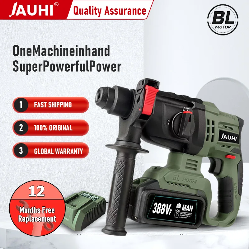 

JAUHI 1680W Brushless Electric Hammer Drill Cordless Hammer Electric Power Screwdriver Impact Drill with 20000mah Battery