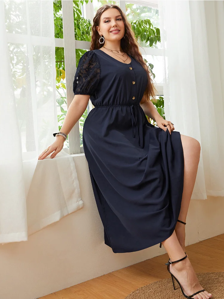 Plus size women summer new explosion solid color loose dress plus size women clothing  robe longue rose grandes tailles