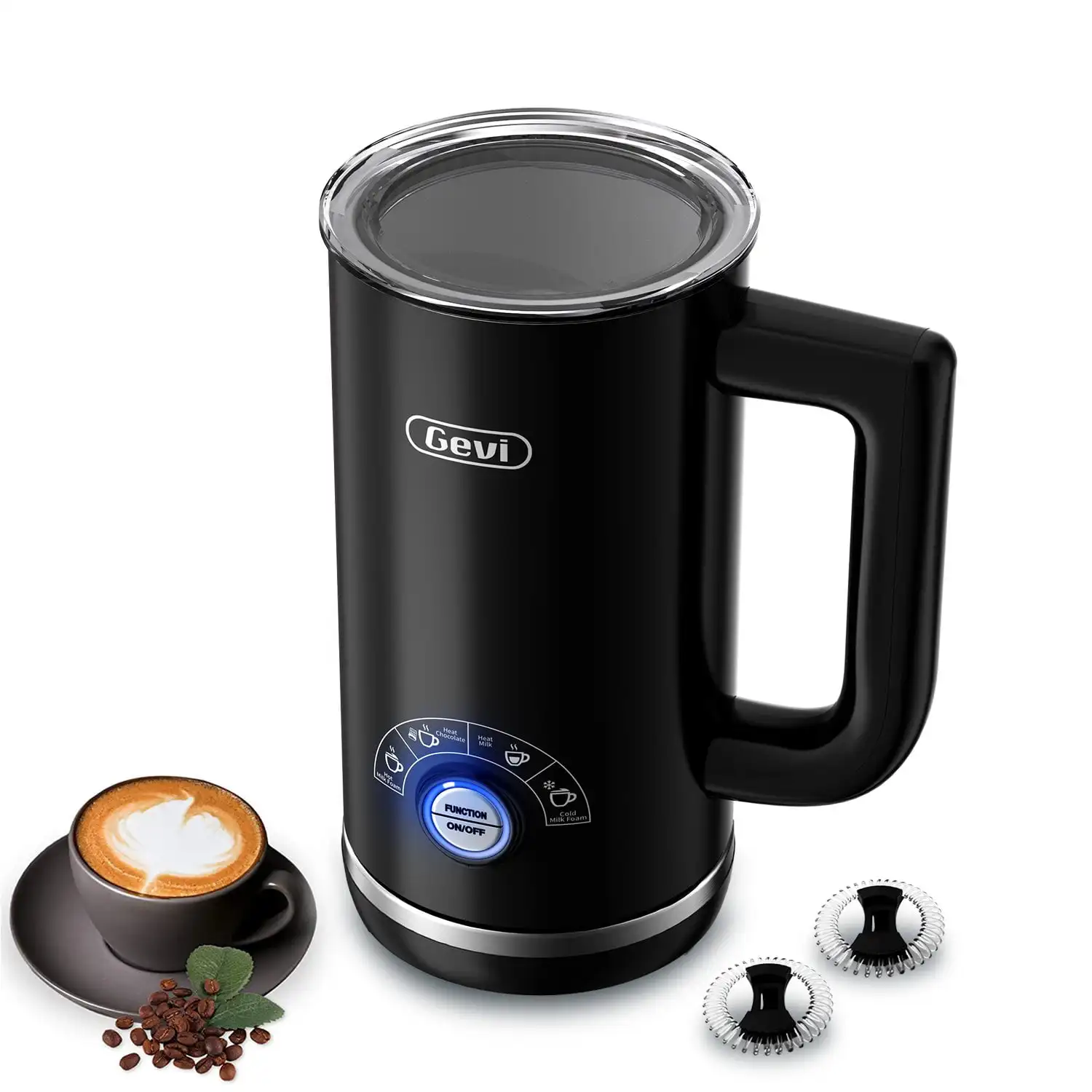 

Electric Milk Steamer 4 in 1 Milk Frother with One Extra Whisk Black