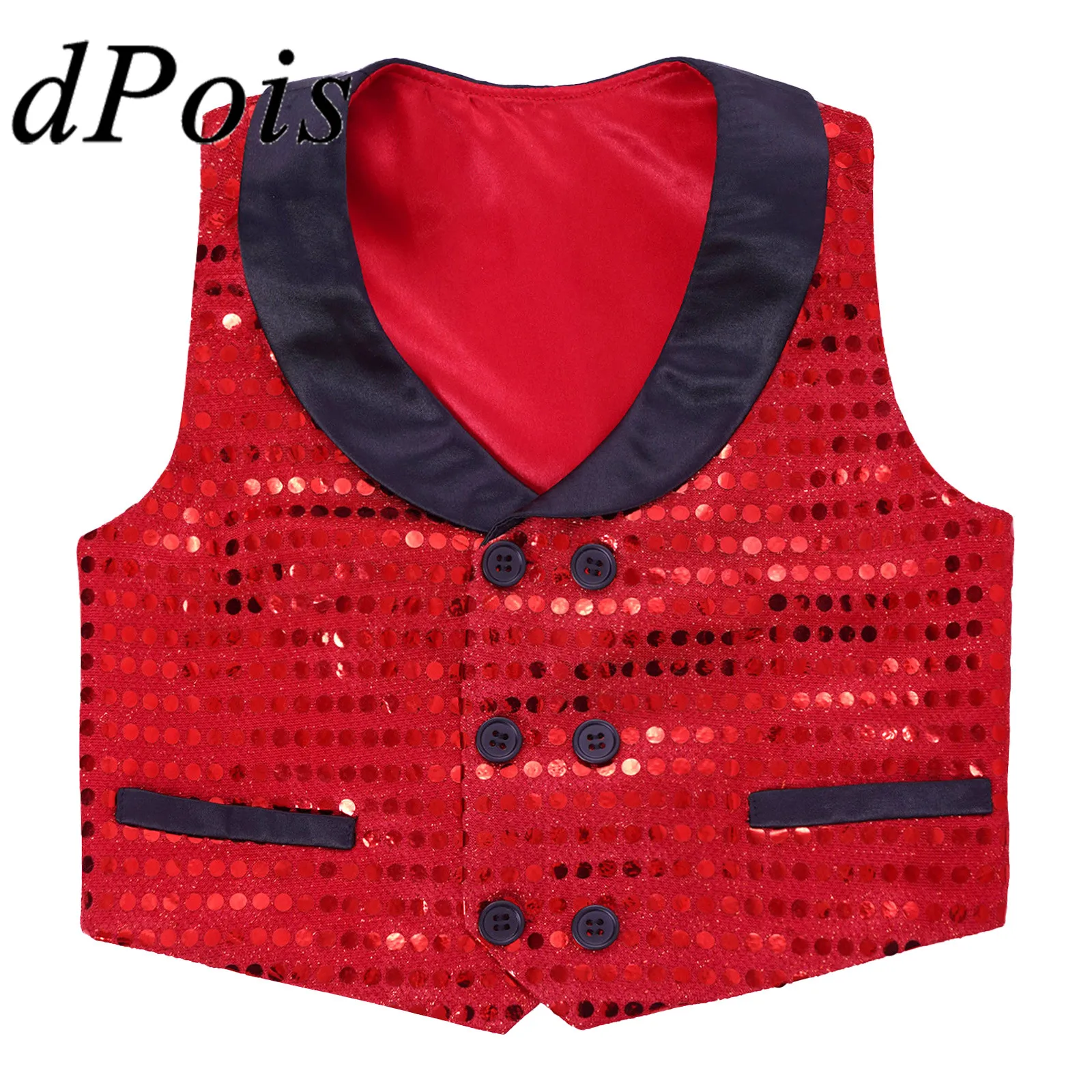 

Teens Boys Shiny Sequins Vest Hip Hop Jazz Dance Wear Sleeveless Vests Waistcoat Fashion Steerwear Kids Performance Costume