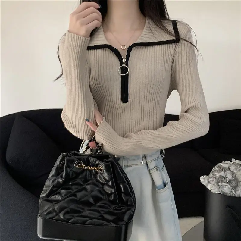 Hdspq трикотаж с лацканами джемпер женский осенне-зимний утепленный пуловер