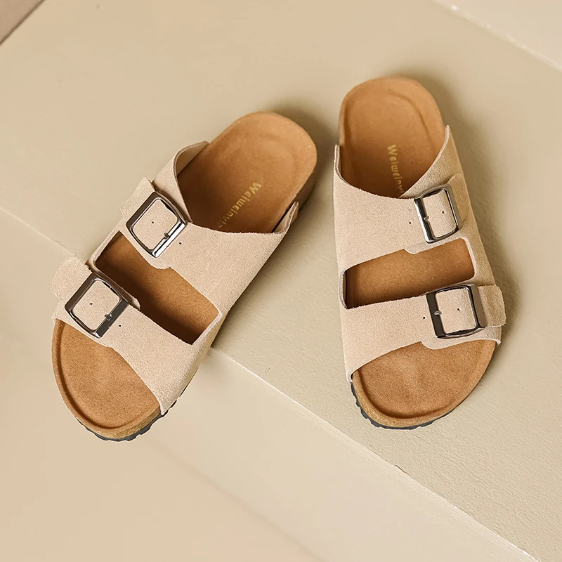 AIYUQI Slippers Women Genuine Leather 2023 New Summer Wear Round Head Flip Flops Women Beach Slippers Flat Retro Girl