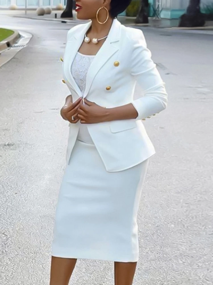 Женский Повседневный офисный костюм белый комплект из двух предметов блейзер с