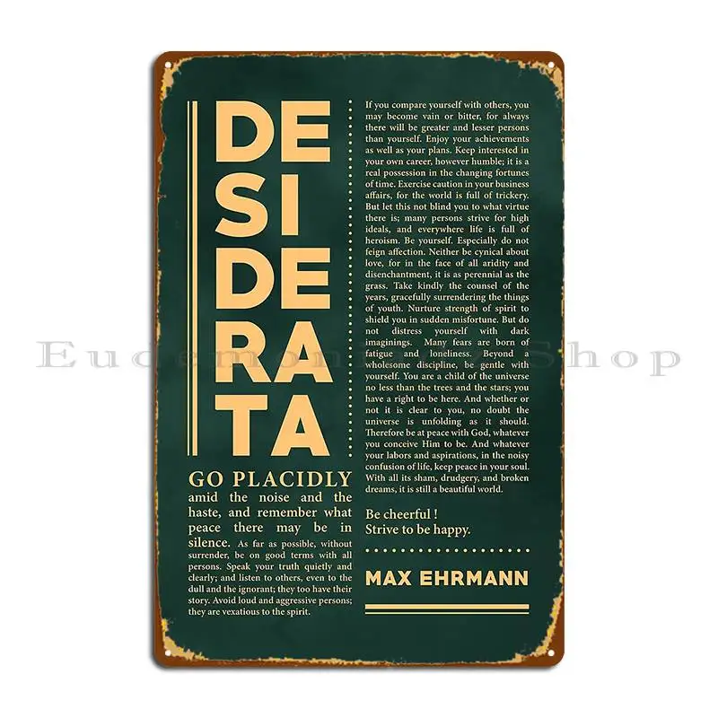 Desiderata Макс эрманн типография печать 34 литературный Плакат Металлический налет
