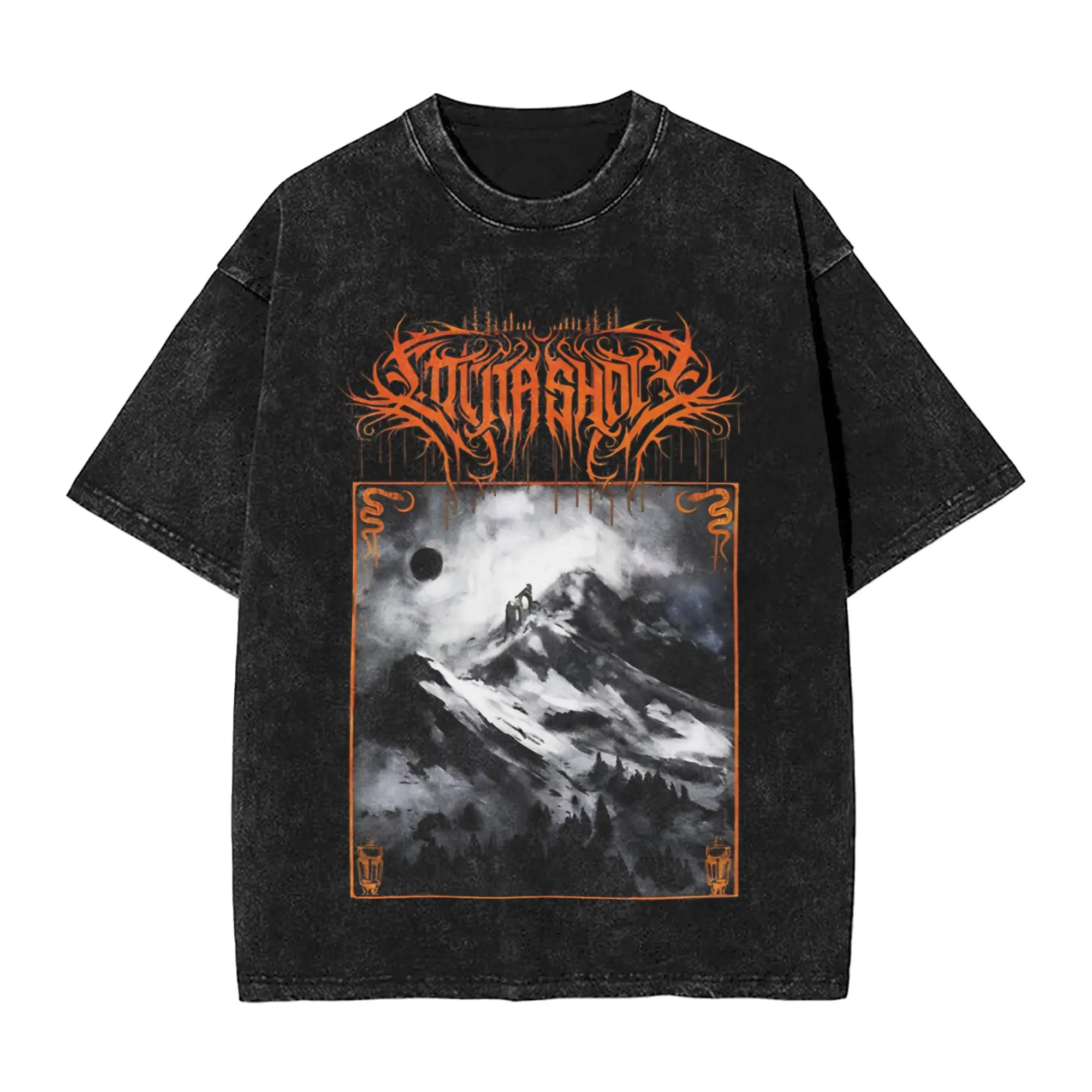 Фото Забавная футболка LORNA SHORE Rona Coast Band 2026 в стиле готический металл, мужская, с эффектом потертости, с коротким рукавом, больших размеров №1