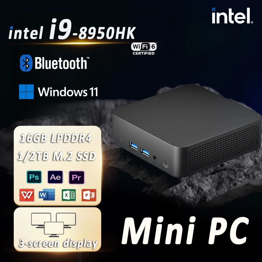 Портативный игровой мини-ПК Intel Core i9 8950HK Windows 11 мини-компьютер 16 ГБ DDR4 1 ТБ 2 SSD 1000