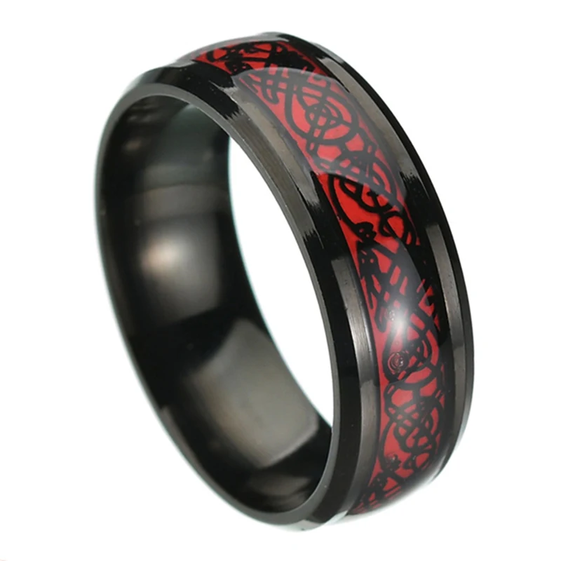 Кольцо унисекс из нержавеющей стали с инкрустацией в виде красного черного