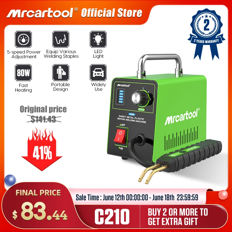 

MR CARTOOL C210 Plastic Repair Welding Machine 80W 220V/110V Portable Hot Staplers Plastics Welder For Auto Plastic Body Repair