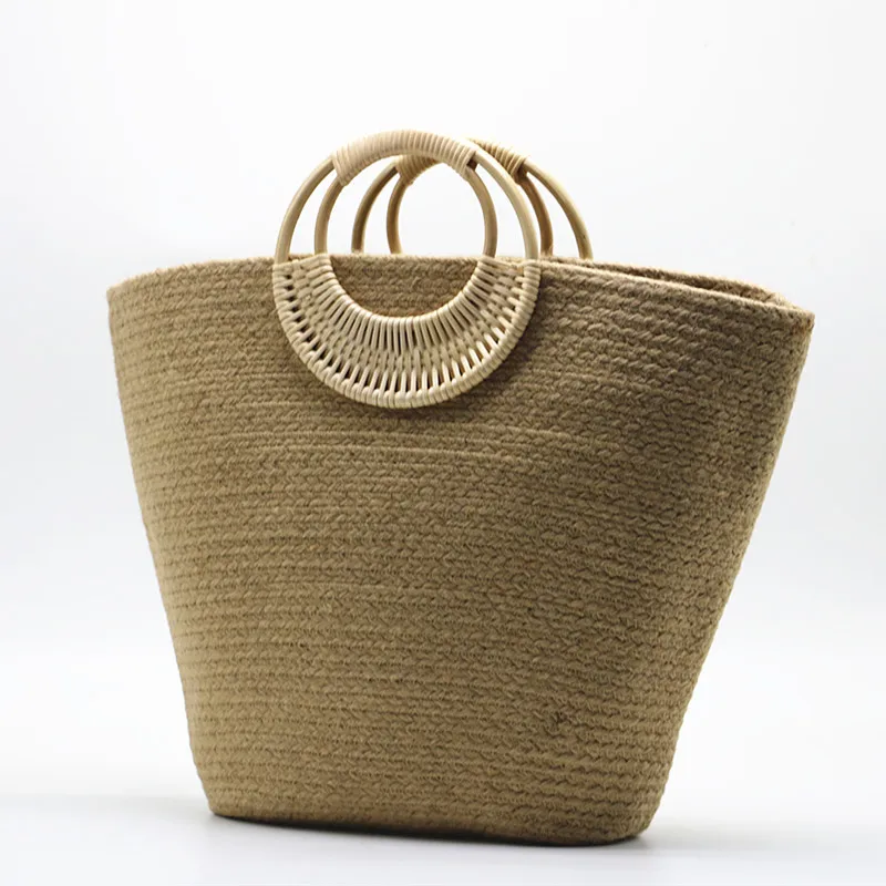Large capacity hemp rope new straw woven bag hand beach fashion women's |