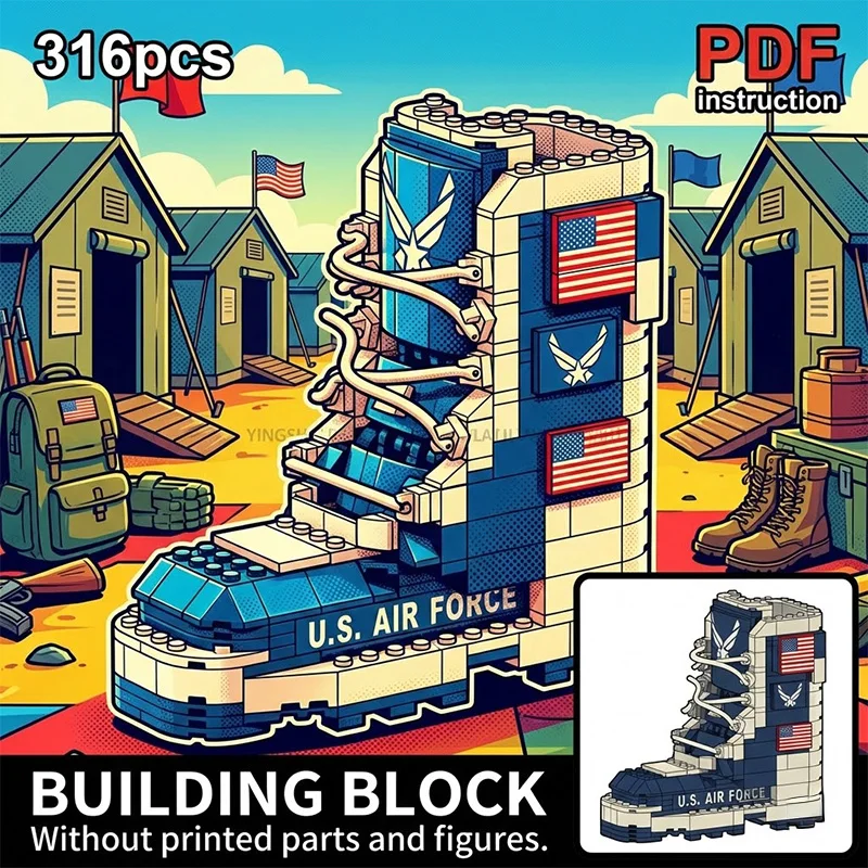 Фото Конструктор MOC: Креативный набор для сборки обуви солдата, подарок для фанатов армейской тематики, строительные блоки, игрушка №4