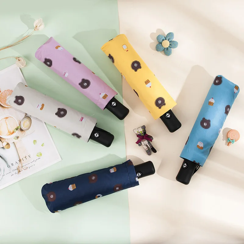 

Новый автоматический зонт для студентов из винила, Три простых складных двойного назначения