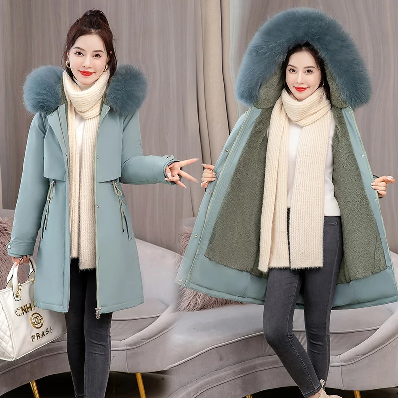 2022 Snow Wear Winter Jacket Women Parka Long Wool Liner Coat Fur Hooded Basic Jacket Female Thick Warm Outwear 6XL