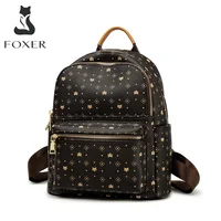 Женский дорожный рюкзак FOXER, черный деловой рюкзак из ПВХ с принтом в виде монограммы