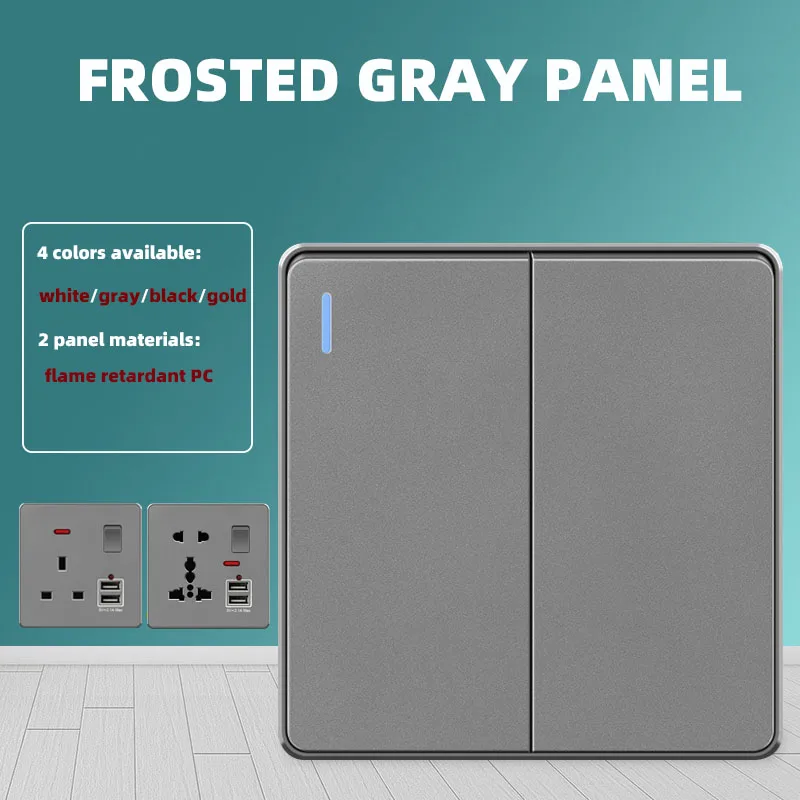 

Type 86 concealed silver gray UK wall switch socket, UK power socket with USB plug, EU universal wall socket AC110V-250V